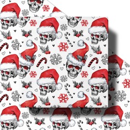 RUSPEPA Gothic Christmas Wrapping Paper Roll for Men Women, Mini Roll, Santa Skull, Candy Cane and Snowflake Design, Funny Holiday Gift Wrap for Horror Fans, Christmas Party, 17 Inches x 16.4 Feet
