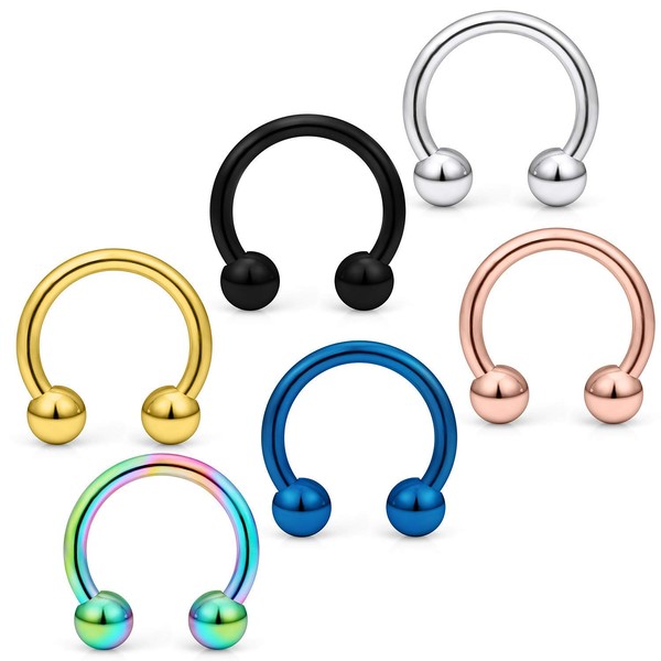 Briana Williams 6pcs Circular Barbell Horseshoe Nose Ring Hoop Stainness