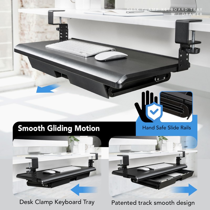 EHO Keyboard Tray with Drawer - Clamp On Under Desk