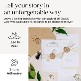Mulberry & Ivy - Wax Seal Stickers, 25Pcs Premium Envelope Stickers, Premade Envelope Sealing Stickers, Self Adhesive Wax Seals for Wedding Invitations,Wedding Accessories,Gift Wrapping (Classic Gold)