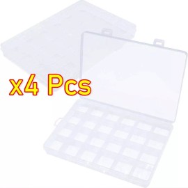 4 Packs 24 Grid Plastic Box Case Jewelry Bead Storage Container Craft Organizer