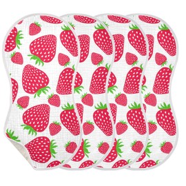 WELLDAY Muslin Baby Burp Cloths Set of 1, Soft Absorbent Cute Strawberry Muslin Washcloths, Bibs, Face Towel for Newborn Boys Girls, 22 x 11 Inch