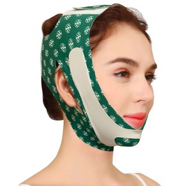 TPZORJX 1 x Half Face Lift Mask, V Face Pressurised Mask, Face Lift Mask, Schlafmaske für Doppelkinn und schlaffe Gesichtshaut (grüner Druck)