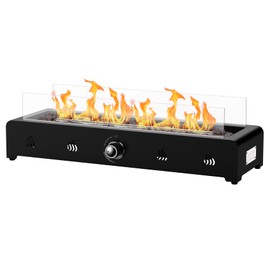 Onlyfire 28'' Tabletop Fire Pit, Outdoor Propane Gas Firepit Side-Mounted for Most Tables, Glass Wind Guard and Lava Rock, Rectangular Smokeless Fire Table Top Fireplace