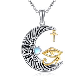 DAYLINLOVE Eye Of Horus Necklace 925 Sterling Silver Moonstone Ankh Pendant Necklace Ancient Egyptian Protection African Jewellery Gift for Women Girls Women Mother Lovers Eyes Of Horus, Sterling