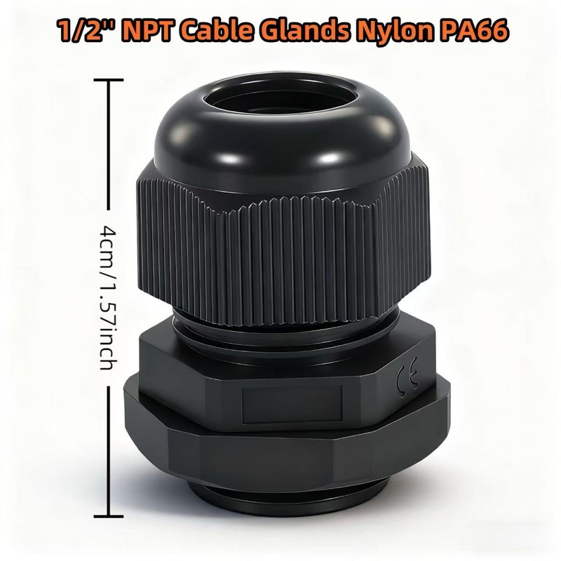 20 Pcs 1/2 NPT Black Nylon PA66 IP68 Waterproof Adjustable