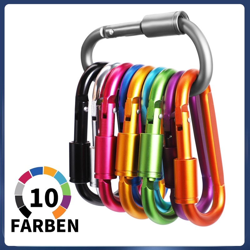 10Pcs Carabiner Clip 3.2"Caribeana Clips with Screw Lock, 10 Colours