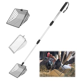 3 in 1 Chicken Poop Scooper, Chicken Coop Scoop, Double Strip Mesh Shovel Replacement Head 6 Inch and 4 Inch, Stretchable 22.4 to 42 Inch Poop Scoop Litter Sifter Farm Cat Coop Cleaning Tools