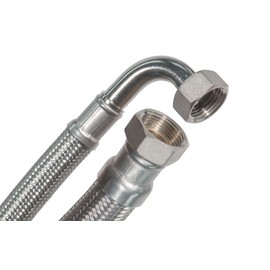 SFX® Flexible Hose 100 cm Reinforced Hose 1/2 Inch Nut x 1/2 Inch Nut with 90° Bend Stainless Steel Mesh Water Hose Water Pipe Drinking Water Hose 1000 mm