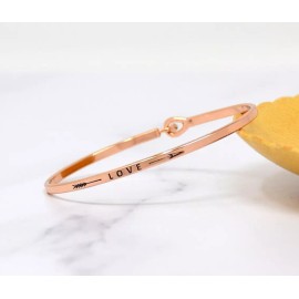 Curated Trinkets LOVE (ARROW) | Inspired Message Engraved Simple Bangle | ROSE