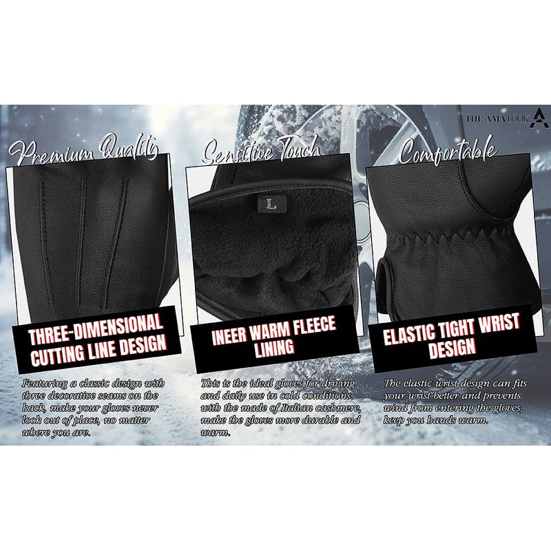 The AMA LOOK Genuine Winter Leather Driving Gloves for Men,