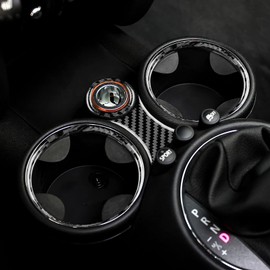 KUNGKIC Real Carbon Fiber Car Center Console Cup Decoration Frame Trim Interior Trim for Mini Cooper Clubman R55 R56 R57 Accessories (Black)