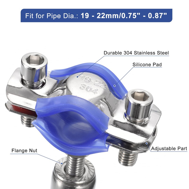 sourcing map Stainless Steel Pipe Supports Wall Mount Ceiling Mount