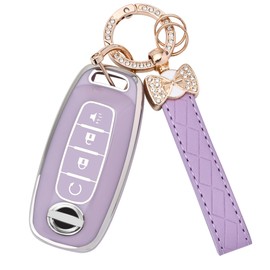 Key Fob Cover for Nissan - 4 Buttons Soft TPU Key Fob Case for 2023 2024 Pathfinder Rogue Versa Kicks 2025 Sentra Patrol Armada Full Protection Car Key Cover with Bling Keychain ( Purple )