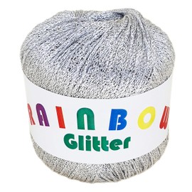 Rainbow Glitter Glitter Ribbon Yarn on 25 g Ball in Silver