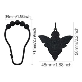 Black Death Moth Skull Shower Curtain Hooks Rings - Rustproof Stainless Steel Shower Hook 12PCS with Death Moth Skull Moon Mystic Celestial Gothic Theme Bathroom Decorative Accessories (Black)
