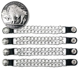 Milwaukee Leather Biker Vest Extender Set - 4 Piece Double Chain Extenders with Medallion Design Options - 6 Inch