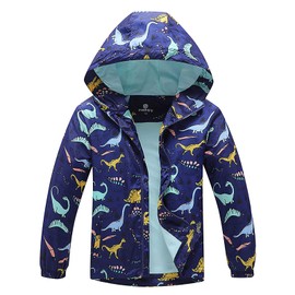 MGEOY Boys Rain Jacket Lightweight Waterproof Hooded Lined Cotton Raincoat Windbreaker for Kids Navy 10/12