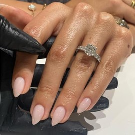 Kqueenest Uñas Postizas Cortas De Color Rosa Polvoriento Con Forma De Almendra, 30 Uñas Postizas Cortas Y Gruesas, Uñas Acrílicas De Color Sólido Con 
