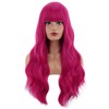 Hot Pink Long Curly Wavy Wig with Bangs