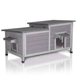 Outdoor Cat House Weatherproof Feral Kitty Shelter for Winter Cat Condo with Large Opening Roof,Safety Escape Door (AIR93-J)