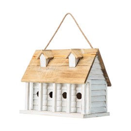 Glitzhome 14.25" L Hanging Birdhouse Oversized Washed White Distressed Solid Wood Villa Decorative Outdoor Garden Bird House