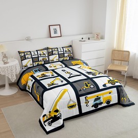 Feelyou Boys Construction Bedding Set Twin Size Kids Machinery Truck Comforter for Children Construction Site Car Vehicle Decor Comforter Set Excavators Quilt Set Bedroom Decor Quilt Cover 2Pcs