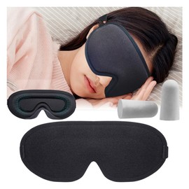 3D Deep Contoured Eye Covers for Sleeping, Sleep Eye Mask, Block Out Light Eye Mask, Zero Eye Pressure Blindfold for with Adjustable Strap for Sleeping, Traveling (Black) (black)