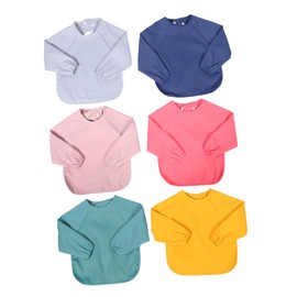 BESPORTBLE 6pcs Long Sleeve Bibs with Breathable Skin Friendly Comfortable Feeding Smock for Reversible Design for Easy Dressing Suitable for Eating and Painting Activities