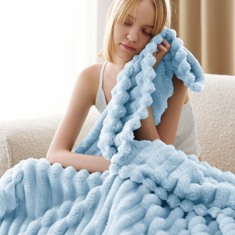 Bedsure Super Soft Blue Throw Blanket - Fuzzy Bed Blankets