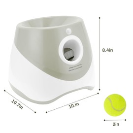 Elevon Dog Ball Thrower Launcher, Indoor/Outdoor Automatic Ball Launcher for Small and Medium-Sized Dogs, Includes 6 Mini Tennis Balls and a Data Line, Grey