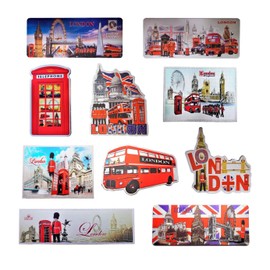 Set of 10 London England Famous Icons Acrylic Foil Fridge Magnets