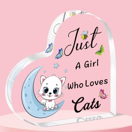 QMVMV Funny Cat Acrylic Plaque Gifts Animal Lover Gift Just A Girl Who Loves Cats Cat Lover Gift For Women Girls, Who Loves Cats Acrylic Plaque