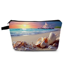 YULUENZE Sunset Beach Gift Conch Makeup Bag Cute Small Organizer Bag with Zipper Sea Conch Print Cosmetic Bag Travel Birthday Gifts for Women Friends