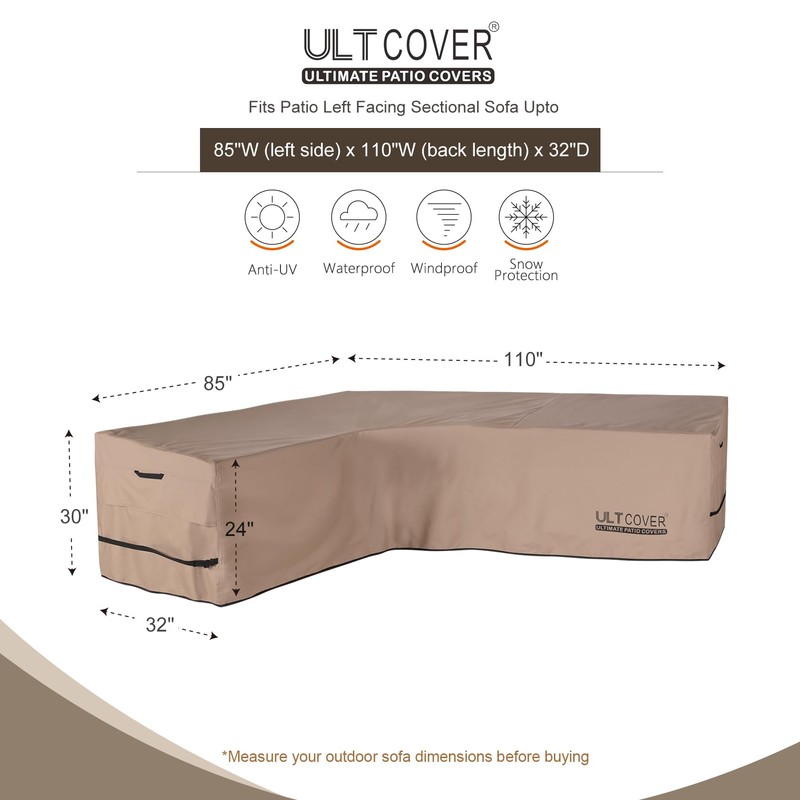 ULTCOVER Patio L-Shaped Left Facing Sofa Cover Waterproof for 6-Seater