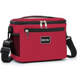 BEIMILY Lunch Box for Men/Women,Small Insulated Lunch Bag,Reusable LunchBox for work Picnic Hiking Beach,Leakproof Soft Cooler Tote Bag Organizer with Adjustable Shoulder Strap for Adults(Red)