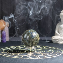 ZAICUS 50-60 mm Labradorite Sphere Ball with Metal Stand Gemstone Ball for Witchcraft and Decorative Balls Sculpture Figurine Home Decor Collection Gift Photography Crystal Sphere Decoration