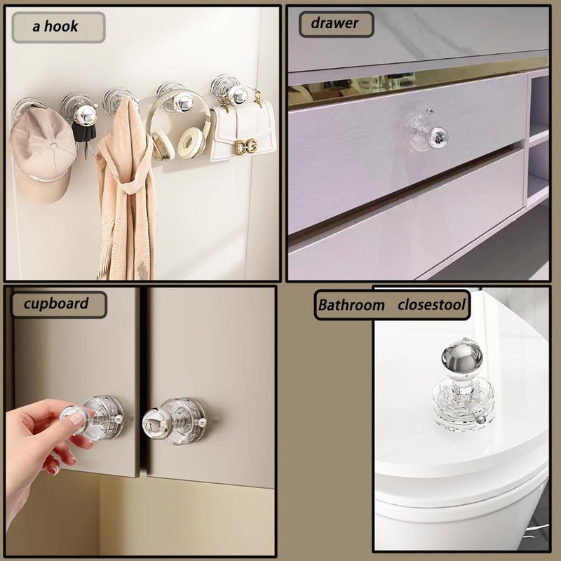 YIDELAI Powerful Suction Cup Glass Mirror Door Handle, Refrigerator Drawer