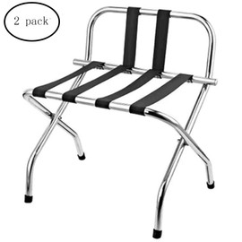 AMENITIES DEPOT Folding Chrome Stainless Steel Luggage Rack with Back “2-Pack ” …