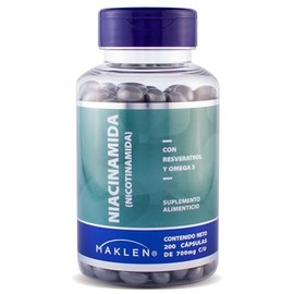 Maklen Niacinamida con Resveratrol - Nicotinamida con Resveratrol y Omega 3- Potente Formula Antienvejecimiento y Apoyo Celular, Energia y Salud de la Piel - 200 Capsulas Softgels de 700 mg