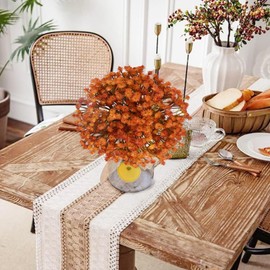 NAHUAA 12Pcs Orange Babys Breath Artificial Flowers Fake Fall Flowers for Decorations，Artificial Fall Decor Flowers for Home Porch DIY Floral Arrangement Table Centerpiece Indoor Outdoor Decoration