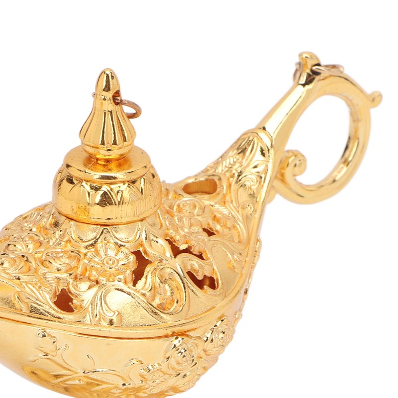 Gold Magic Genie Lamp Embossed Flowers Hollow Zinc Alloy Vintage