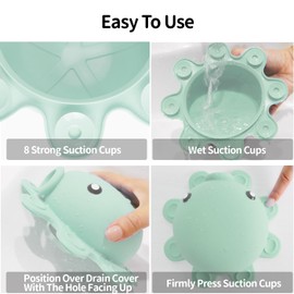 Bathtub Overflow Drain Cover - Silicone Bath Tub Drain Cover, Octopus Tub Overflow Drain Stopper with Suction Cups, Adds Inches of Water for Deeper Bath, Bathroom Spa Relaxing Accessory, Aqua Green