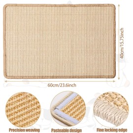 Hjvvr Cat Scratching Mat,60x40cm Natural Sisal Cat Mat,Flat Cat Scratch Mat for Protecting Furniture