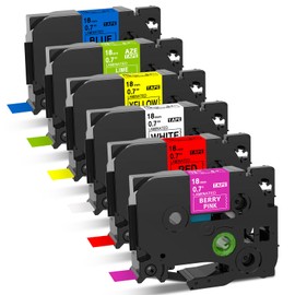 Replacement for Brother P-Touch Label Tape 3/4 Inch TZ Tape 18mm 0.7 Inch Laminated Colored Label Maker Tape Compatible with Brother PT-D400 PT-D610BT PT-D410, White/Red/Yellow/Blue/Green/Pink, 6PK