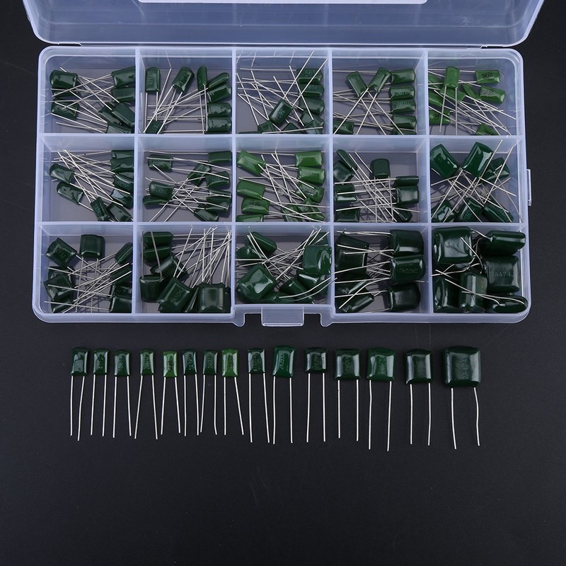 15 Value 150 Pieces Polyester Capacitors Assortment Kit Box 100V