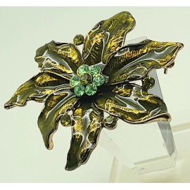 Unbranded Large Maple Leaf Pin Brooch olivine Enamel Gold Tone olivine &peridot rhinestone