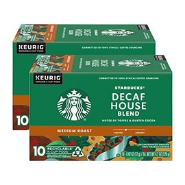 Starbucks Coffee Starbucks Decaf House Blend Coffee K-Cup Pods, Medium Roast Decaffeinated Ground Coffee K-Cups for Keurig Brewing System, 10 CT K-Cups/Box (Pack of 2 Boxes) 10 Count (Pack of 1)