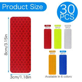30Pcs 5 Variety of Safety Reflective Stickers, Warning Reflective Strips, Self-Stick Bike Reflectors, Waterproof Warning Sticker, Bright Color Tape for Motorcycle, Cloth, Helmet, 1.18 x 3.15 Inch