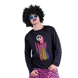 SSKHE 4 Pcs Hippie Costume Set, Funky Afro Wig, Sunglasses, Moustache and Peace Sign Necklace, Disco Hippie Costume 70s/ 80s Hippy Fancy Dress Accessories for Men and Women